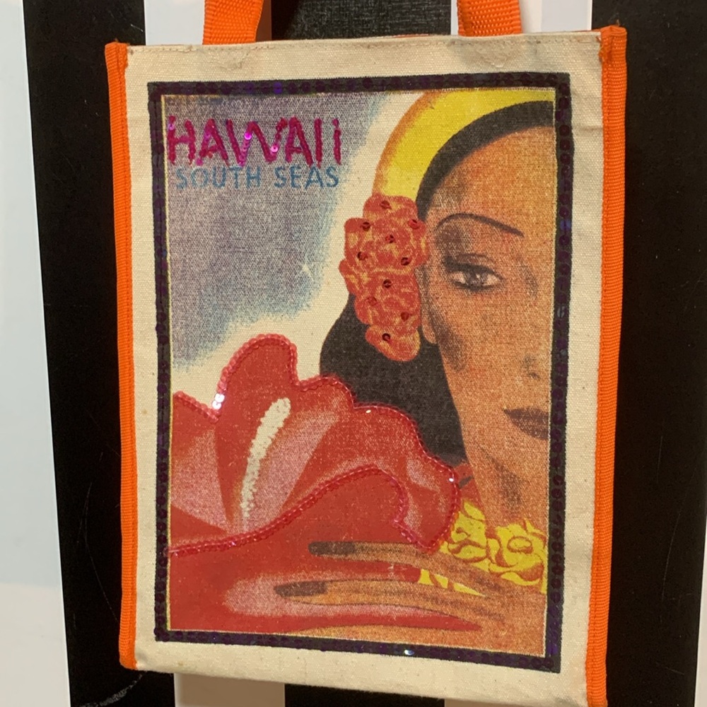 Hawaii South Seas Orange Canvas Small Tote or Lunch Work Beach Spa Bag Hibiscus